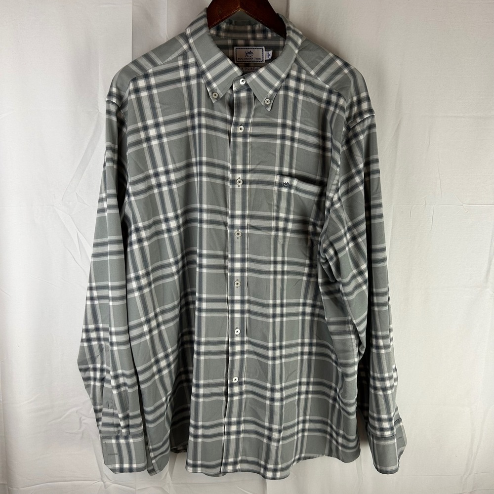 Southern Tide Intercoastal Plaid Button Down Shirt Men's‎ XL Grey White